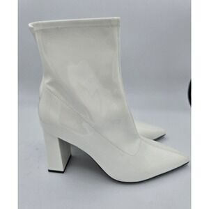Wild Pair White Patent Pointed Toe Block Heel Ankle Booties Size 9.5M NEW IN BOX